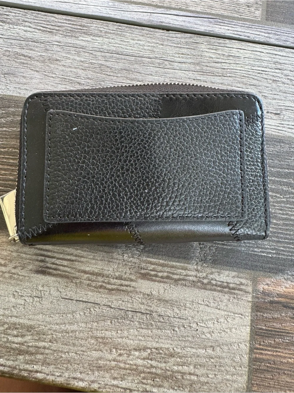 Michael Kors Black Patchwork Zip-Around Wallet with Gold Logo